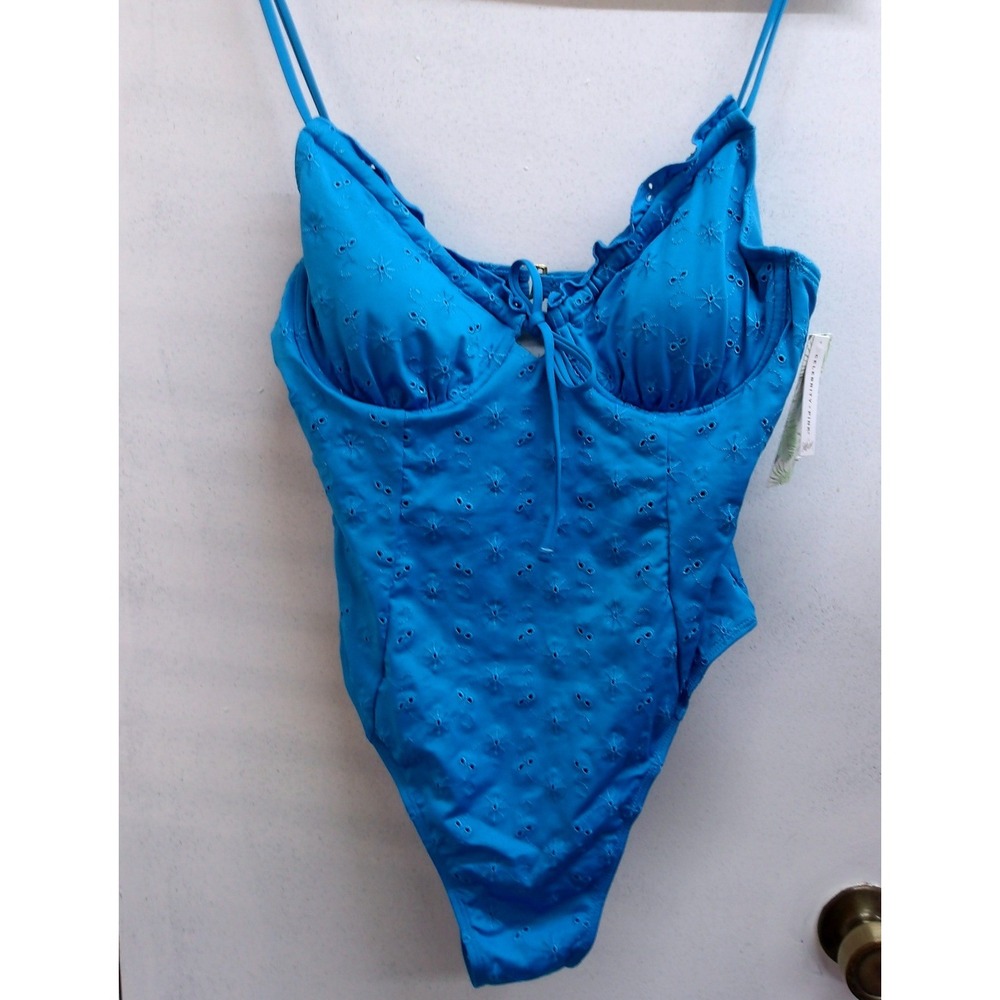 Celebrity Pink Womens Blue Eyelet Floral One Piece Swimsuit Tie Front Lg /#26338